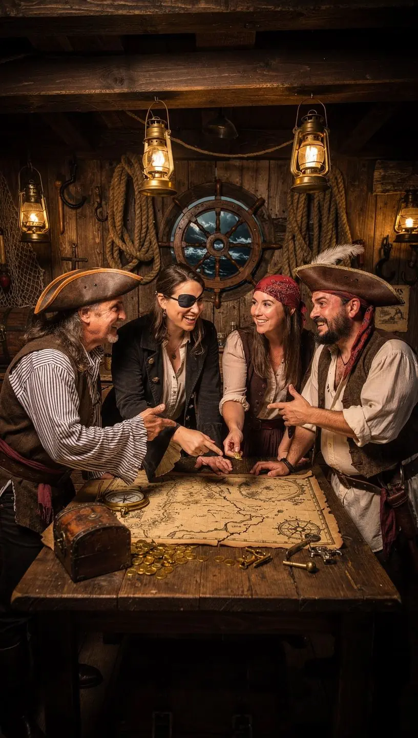 Group solving puzzles in an escape room setting