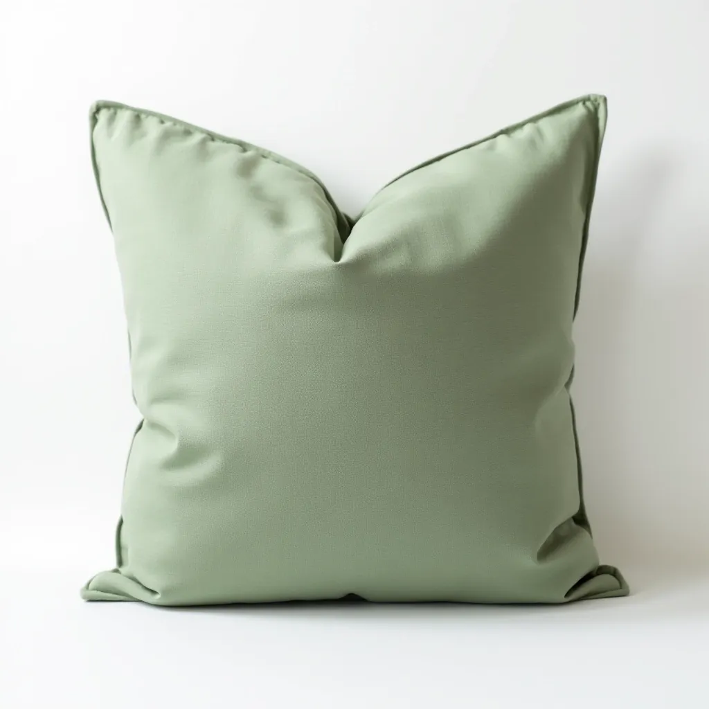 Sage green folded linen cushion cover with subtle texture detail
