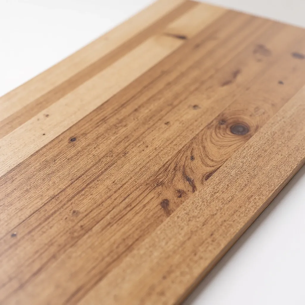 Close-up detail of oak wood grain with walnut stain finish, showing natural texture and warm brown tones